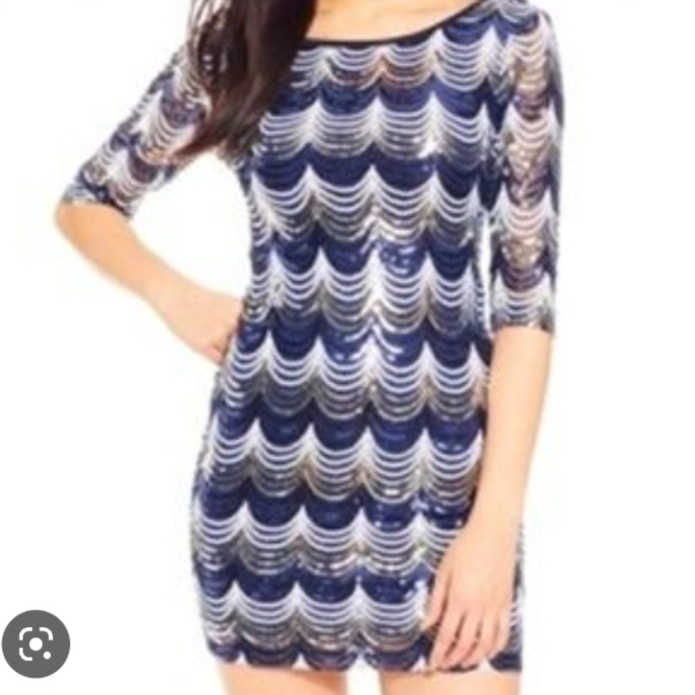 Crystal Doll (Size 11) Silver/Blue/ White Sequin Prom/Party Mini Dress